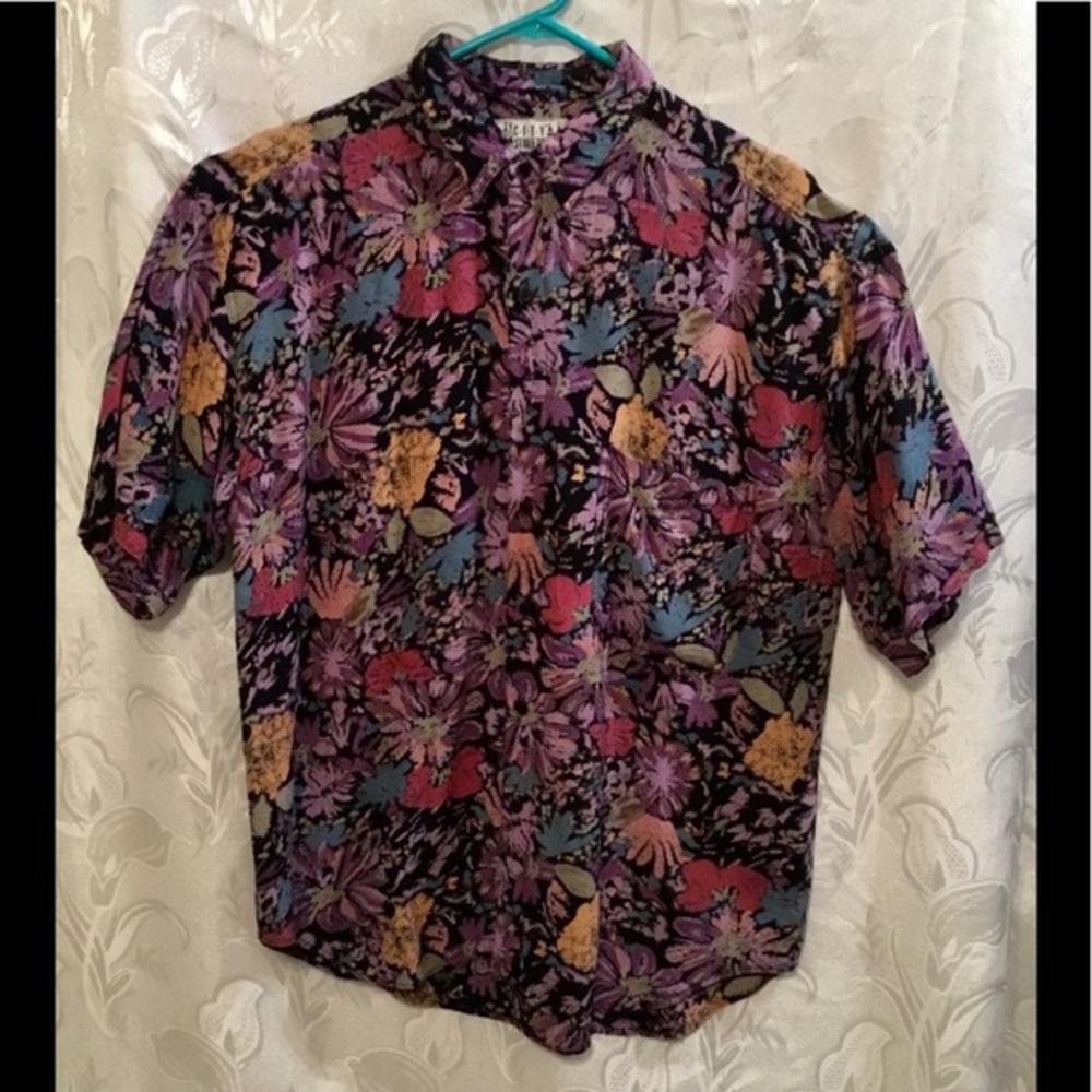 City Streets Button Up Hawaiian Shirt Purple Black